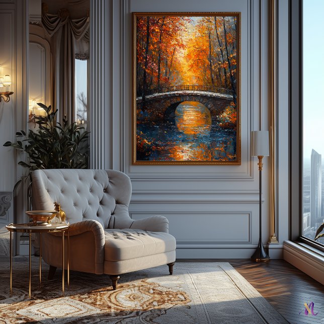 Autumn Bridge Over Serene River in Impressionist Poster (Creator Uploaded)