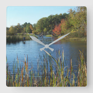 Autumn Bridge  Square Wall Clock