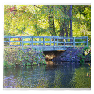 Autumn Bridge Waterscape Ceramic Tile