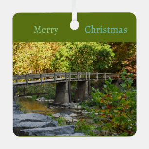 Autumn Bridge Waterscape Metal Ornament