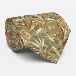 Autumn Brown Earth Tone Ornamental Grass Monogram Tie