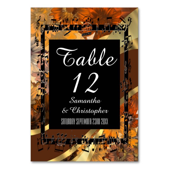 Autumn brown floral pattern personalised table number (Front)