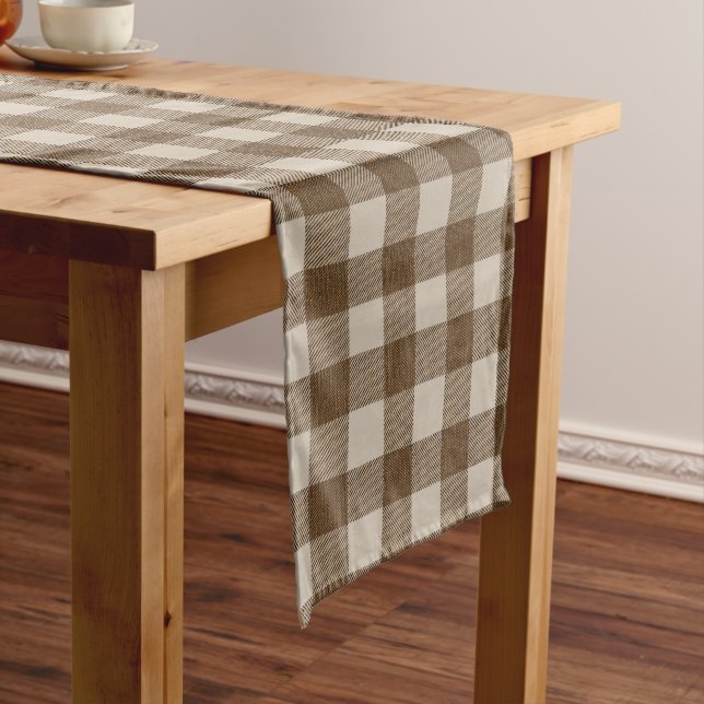 Autumn Brown Large Checks Beautiful   Long Table Runner (In Situ)