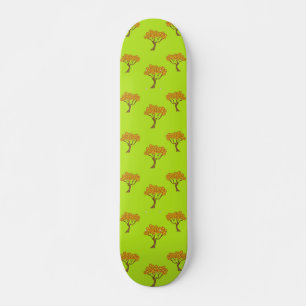 Autumn brown leaves trees on green skateboard