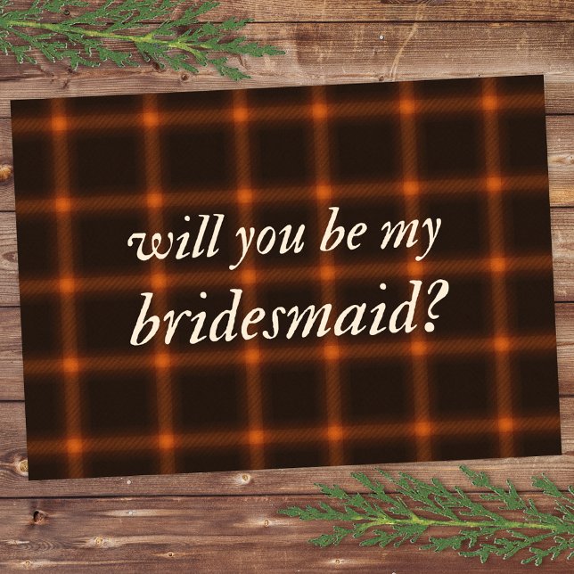 Autumn Brown Orange Flannel Ever more Bridesmaid Card (Creator Uploaded)