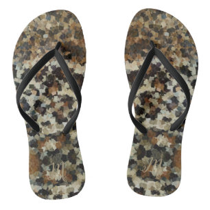 Autumn Brown Pattern Monogrammed Leopard Thongs