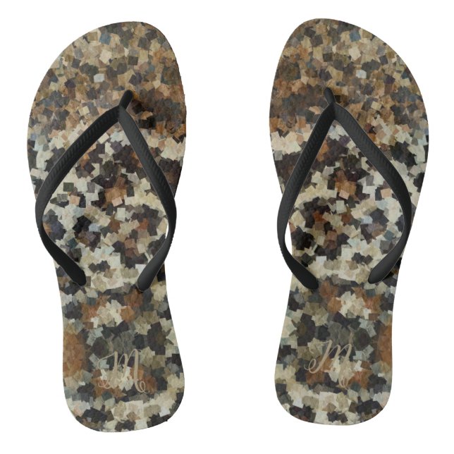 Autumn Brown Pattern Monogrammed Leopard Thongs (Footbed)