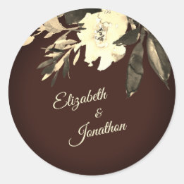 Autumn Brown Watercolor Floral Wedding Classic Round Sticker