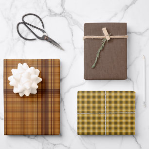 Autumn Browns Plaid Trio Wrapping Paper Sheet
