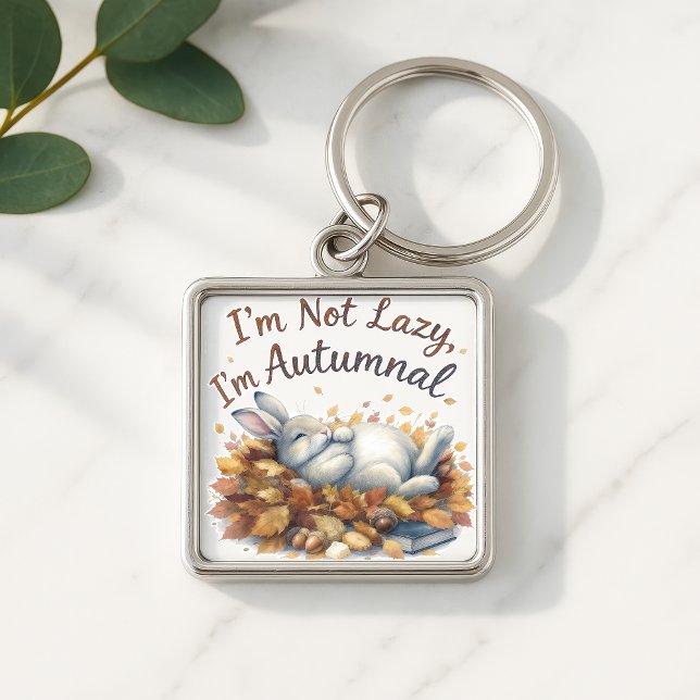 Autumn Bunny in Leaves with Funny Lazy Quote Key Ring (Creator Uploaded)