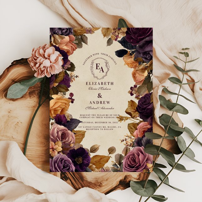 Autumn Burgundy and Gold Floral Wedding Invitation (Creator Uploaded)