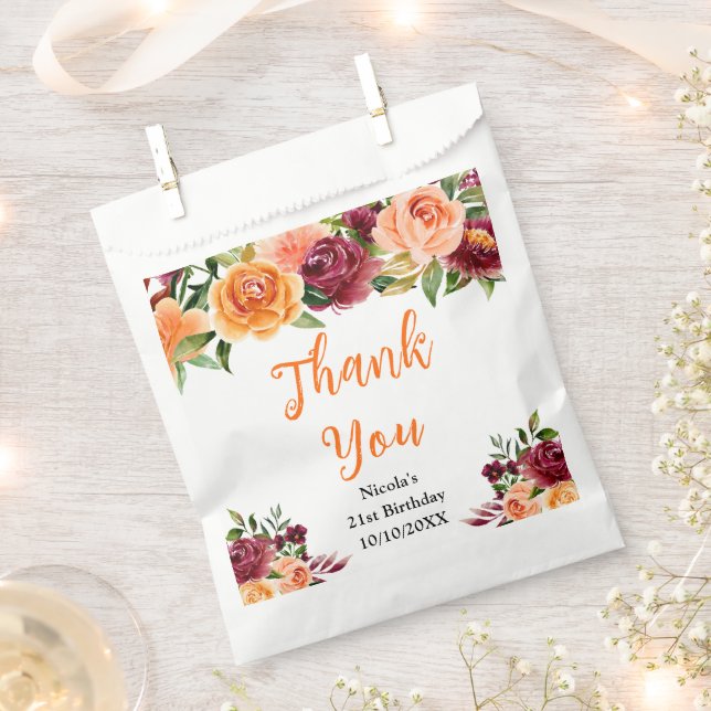Autumn Burgundy and Orange Birthday Thank You Favour Bag (Clipped)