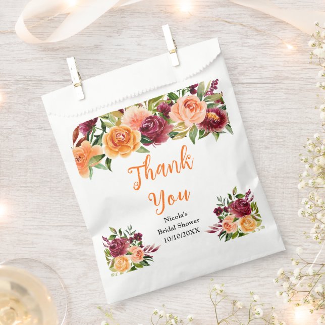 Autumn Burgundy and Orange Bridal Shower Thank You Favour Bag (Clipped)