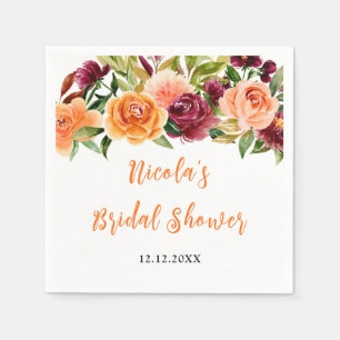 Autumn Burgundy and Orange Floral Bridal Shower Napkin