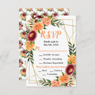 Autumn Burgundy and Orange Flowers RSVP Card