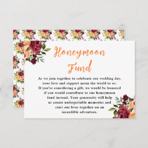 Autumn Burgundy and Orange Wedding Honeymoon Fund Enclosure Card