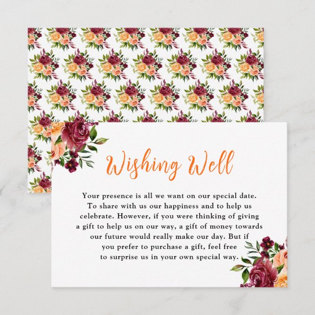Autumn Burgundy and Orange Wedding Wishing Well Enclosure Card (Front/Back)