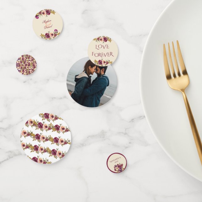 Autumn Burgundy and Pink Floral Wedding Table Confetti (Group)