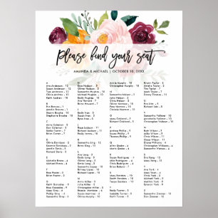 Autumn Burgundy Blush Alphabetical Seating Chart