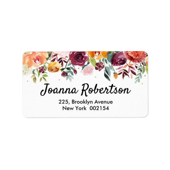 Autumn Burgundy Blush Floral Address Label (Front)