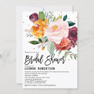 Autumn Burgundy Blush Floral Blossom Bridal Shower Invitation