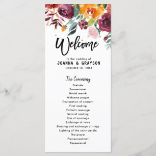 Autumn Burgundy Blush Floral Blossom Bridal Shower Menu