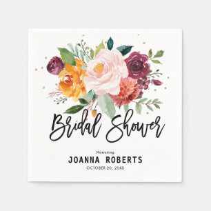 Autumn Burgundy Blush Floral Blossom Bridal Shower Napkin
