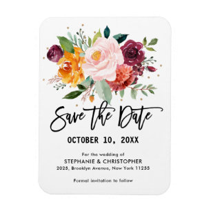 Autumn Burgundy Blush Floral Blossom Save the date Magnet