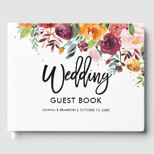Autumn Burgundy Blush Floral Blossom Wedding Guest Book