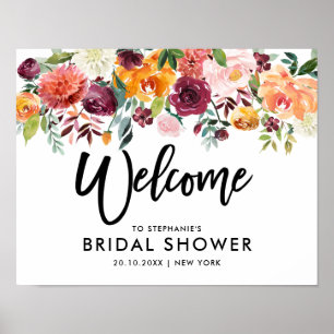 Autumn Burgundy Blush Floral Bridal shower welcome Poster