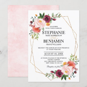 Autumn Burgundy Blush Floral geometric Wedding Invitation