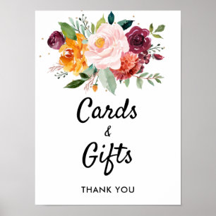 Autumn Burgundy Blush Floral Wedding Cards & Gifts Poster