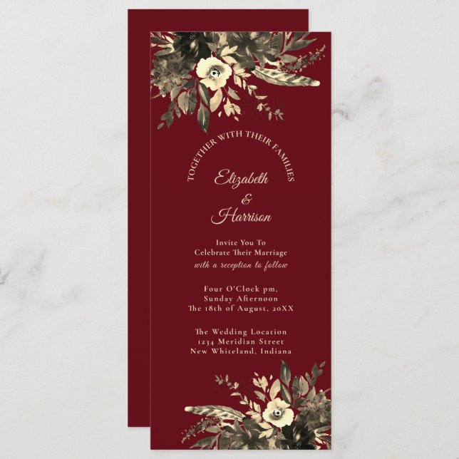 Autumn Burgundy Dried Watercolor Floral Wedding Invitation (Front/Back)