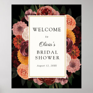 Autumn Burgundy Floral Bridal Shower Welcome Sign