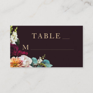 Autumn Burgundy Floral Gold Typography Wedding Place Card