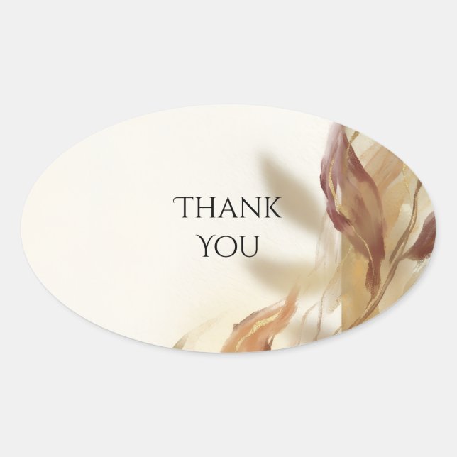 Autumn Burgundy Floral Thank You Oval Sticker (Front)
