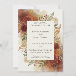 Autumn Burgundy Floral Wedding Invitation