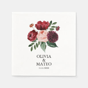 Autumn Burgundy Flower Wedding Napkin