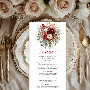 Autumn Burgundy Gold Eucalyptus Wedding Menu Card