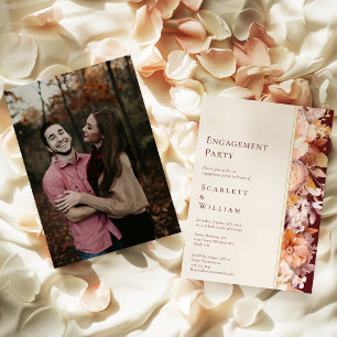 Autumn Burgundy Modern Photo Engagement Party Invitation