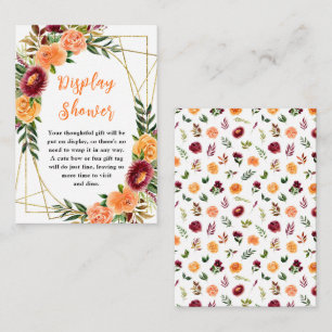 Autumn Burgundy Orange Floral Baby Display Shower Enclosure Card