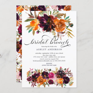 Autumn Burgundy & Orange Floral Bridal Shower Invitation
