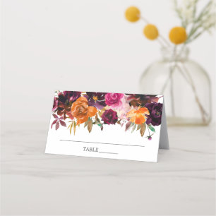 Autumn Burgundy & Orange Floral Bridal Shower Place Card
