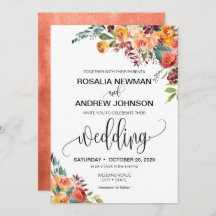 Autumn Burgundy Orange Floral Wedding Invitation