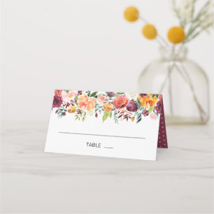 Autumn Burgundy Orange Floral Wedding Place Card
