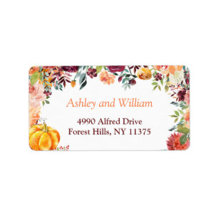 Autumn Burgundy Orange  Pumpkin Floral Leaves Label