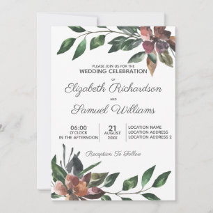Autumn Burgundy Watercolor Flower Wedding Invitation