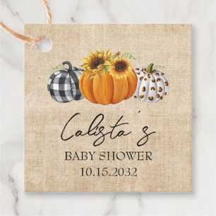 Autumn Burlap Pumpkin & Sunflower Baby Shower Favour Tags