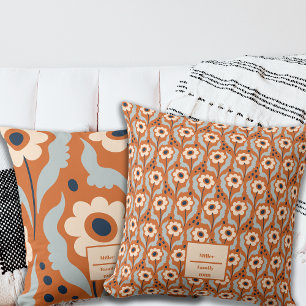Autumn Burnt Orange Egg Flowers Custom Name Cushion