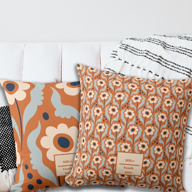 Autumn Burnt Orange Egg Flowers Custom Name Cushion (Creator Uploaded)